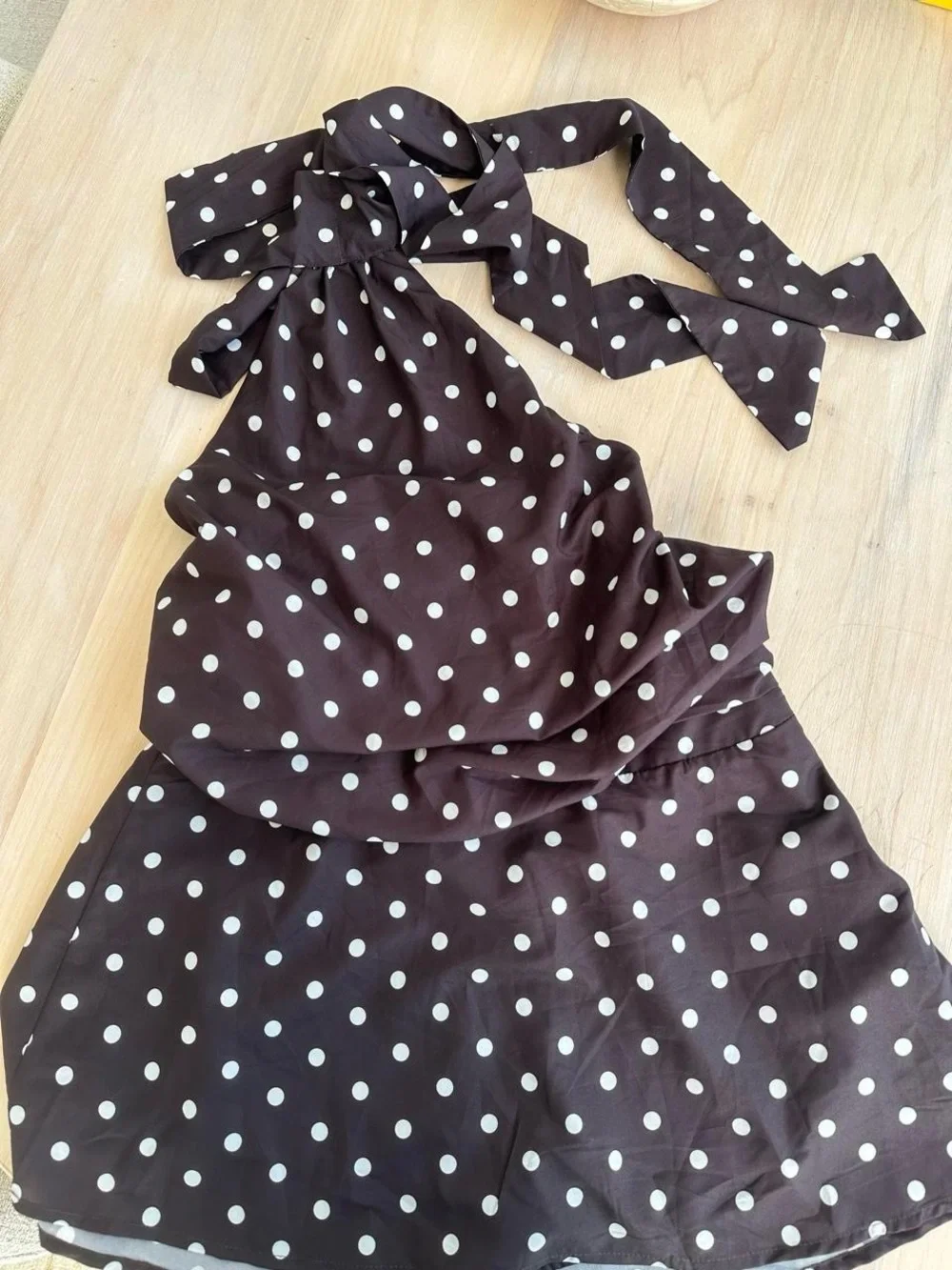 Princess Polly Black Polka Dot Halter Mini Dress